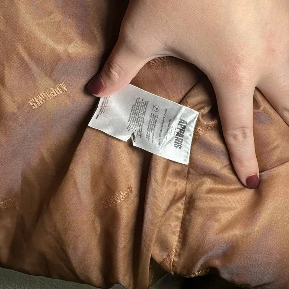 Apparis Womens Large Faux Leather Puffer Jacket Mock Neck Cropped Front Zip Fall - Picture 5 of 6